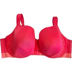 46DDD Cacique Balconette Bra Underwire Smooth Lightly Lined Hot Pink Lace
